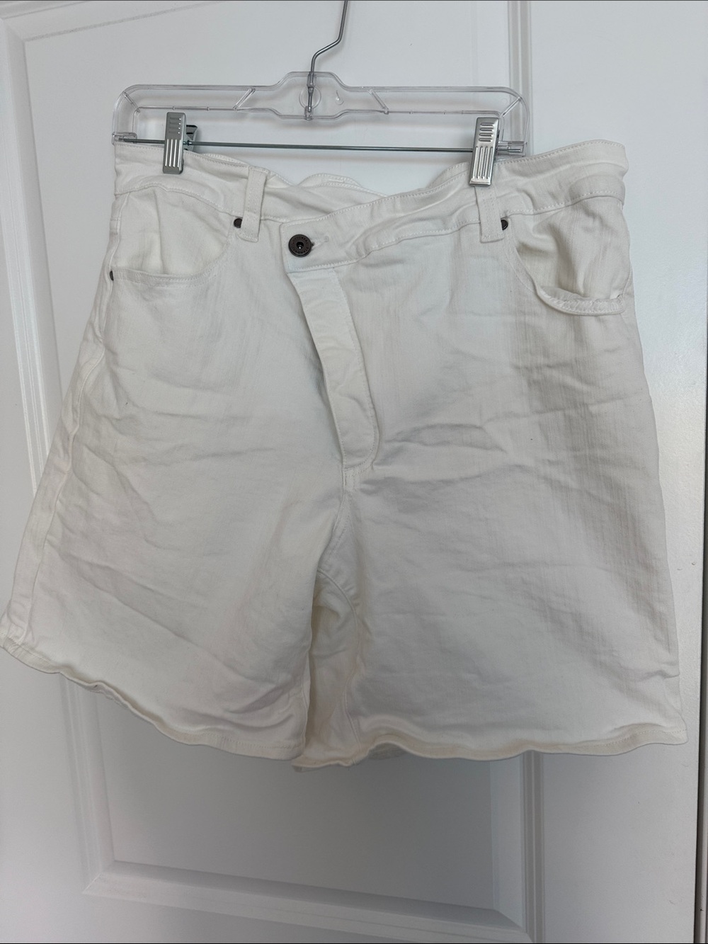 Universal Standard White Bermuda Shorts with Button Front